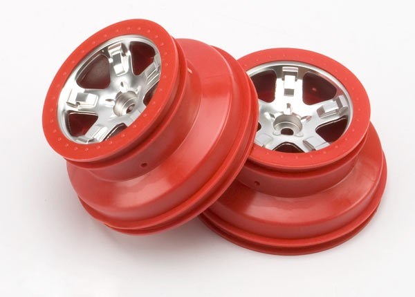 Traxxas 5874A - Wheels SCT Satin Chrome Red Beadlock Style Dual Profile (2.2" outer 3.0" inner) (2WD front) (2) (8827974942957)