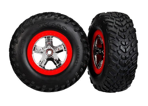 Traxxas 5888 - Tires & Wheels Glued Chrome Wheels Red Beadlock Style (2) (2Wd Front) (8827985363181)