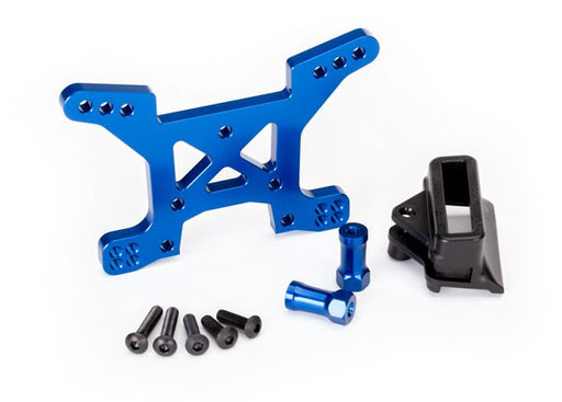 Traxxas 6739X Shock tower front 7075-T6 aluminum (blue-anodized) (1)/ body mount bracket (1) (7637925331181)