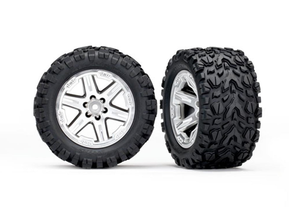 Traxxas 6773R - 2.8' RXT satin chrome wheels Talon Extreme tires  (2) (7637908095213)