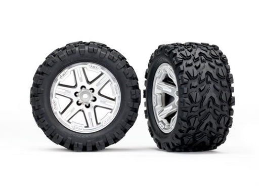 Traxxas 6774R - 2.8' RXT satin chrome wheels Talon Extreme tires foam inserts (2) (7637908226285)