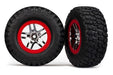 Traxxas 6873A - Tires & wheels assembled glued SCT chrome red beadlock wheels (2) (4WD f/r 2WD r) (769274511409)