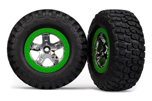 Traxxas 6876 - Tires & wheels assembled glued SCT green beadlock wheels (2) (4WD f/r 2WD rear) (8338403262701)