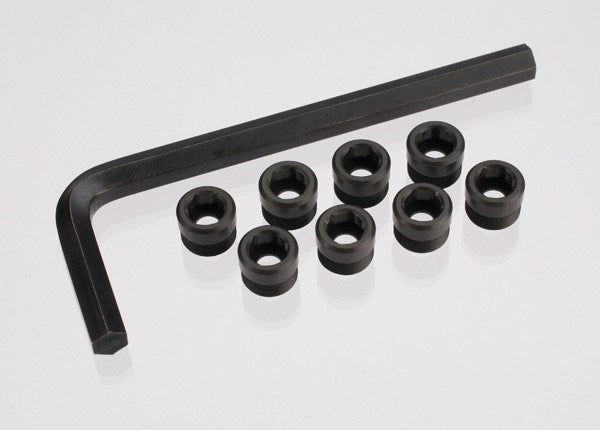 Traxxas 7033X - Aluminum caps pivot ball (threaded aluminum hard-anodized with PTFE-coating) (8)/ hex wrench 5mm