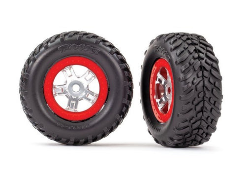 Traxxas 7073A - Tires and wheels assembled glued satin wheels red beadlock SCT off-road racing tires (8827977728237)