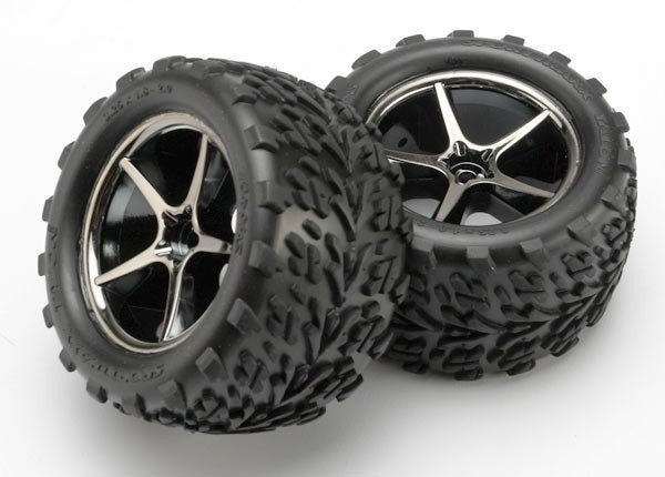 Traxxas 7174A - Tires and wheels assembled glued (Gemini black chrome wheels Talon tires foam inserts) (2)