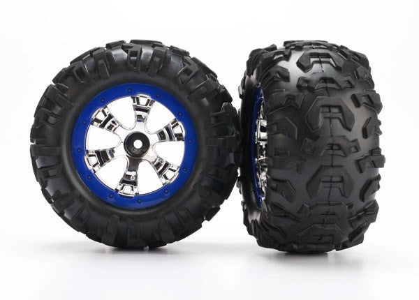 Traxxas 7274 - Tires and wheels assembled glued (Geode chrome blue beadlock style wheels Canyon AT tires foam inserts) (1 left 1 right) (8827959607533)