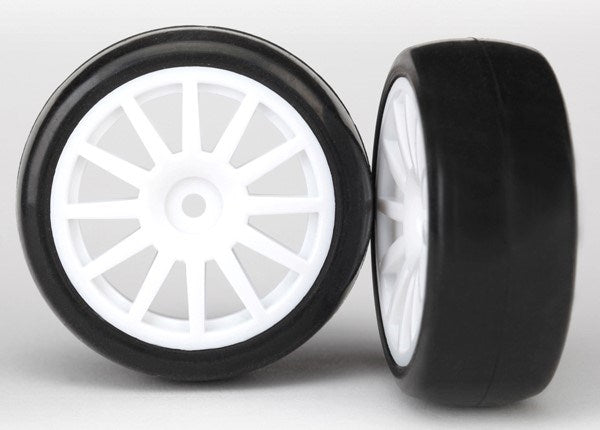 Traxxas 7572 - Tires & Wheels Assembled Glued (12-Spoke White Wheels slick tires) (2)