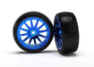 Traxxas 7573R - Tires & Wheels Assembled Glued (12-Spoke Blue Chrome Wheels slick tires) (2) (769282965553)