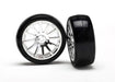 Traxxas 7573 - Tires & Wheels Assembled Glued (12-Spoke Chrome Wheels slick tires) (2) (769135214641)