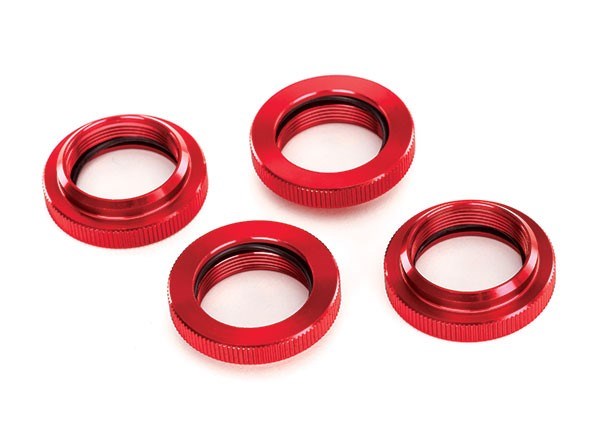 Traxxas 7767R - Spring retainer (adjuster) red-anodized aluminum GTX shocks (4) (assembled with o-ring)