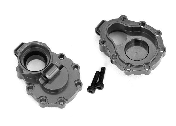 Traxxas 8253A Portal housings inner (rear) charcoal gray-anodized aluminum