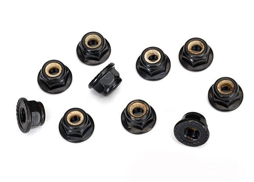 Traxxas 8347 - Nuts 4mm flanged nylon locking serrated (black) (10) (7617506377965)