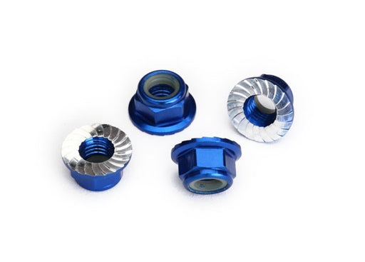 Traxxas 8447X - Nuts 5Mm Flanged Nylon Locking (Aluminum Blue-Anodized Serrated) (4) (789141848113)