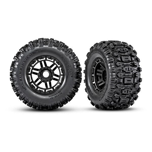 Traxxas 8973 - Sledgehammer tires & black dual profile wheels assembled (17mm splined) (2) (8120428298477)