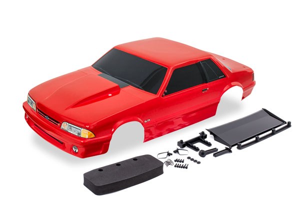 Traxxas 9421R Body Ford Mustang Fox Body red (painted decals applied) (8828010660077)