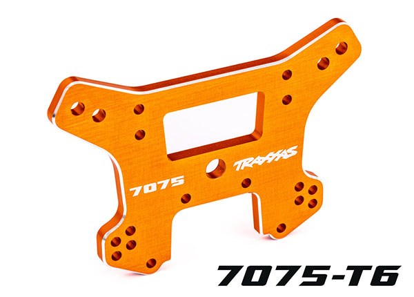 Traxxas 9639T Shock tower front 7075-T6 aluminum (orange-anodized) (fits Sledge) (8120465948909)