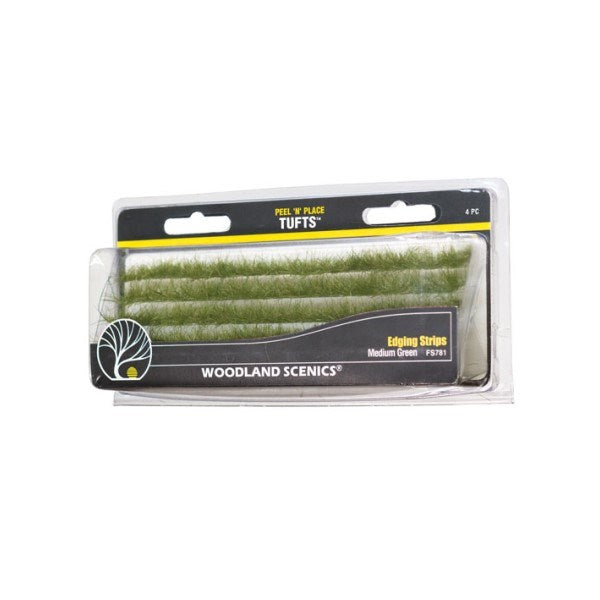 Woodland Scenics FS781 Medium Green Edging Strips - Peel 'n' Place Tufts (4pc) (8807599472877)