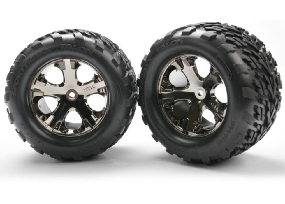 Traxxas 3668A - 2.8' All-Star Black Chrome Wheels Talon Tires Foam Inserts (Electric Rear) (2)