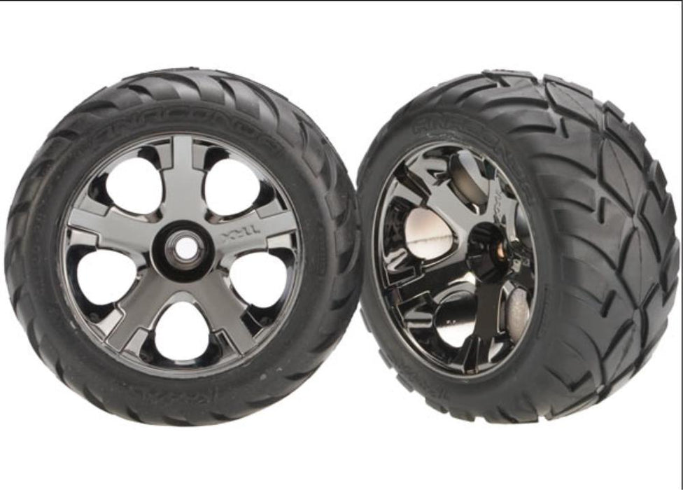 Traxxas 3777A - All-Star Black Chrome Wheels Anaconda Tires (2) (769155170353)